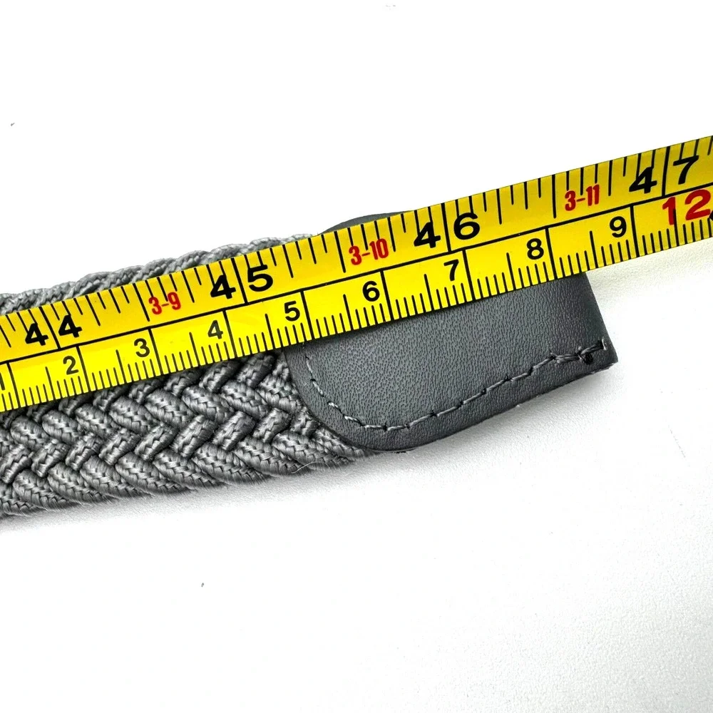 Men's XL Gray Braided Woven Stretch Golf‎ Belt Leather End Pieces Casual Preppy